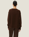 Women's Anouk Crewneck Sweater in espresso brown featuring a classic crew neckline, long sleeves, and a relaxed drop-shoulder silhouette.