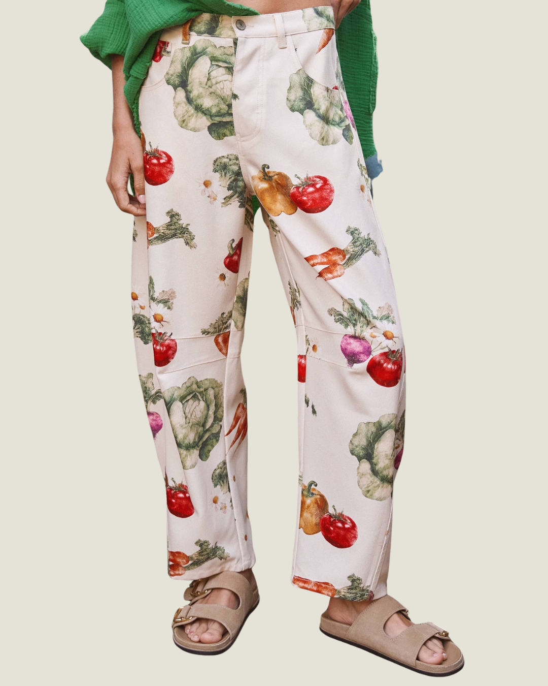 Farmers Market Print Barrel Leg Pants