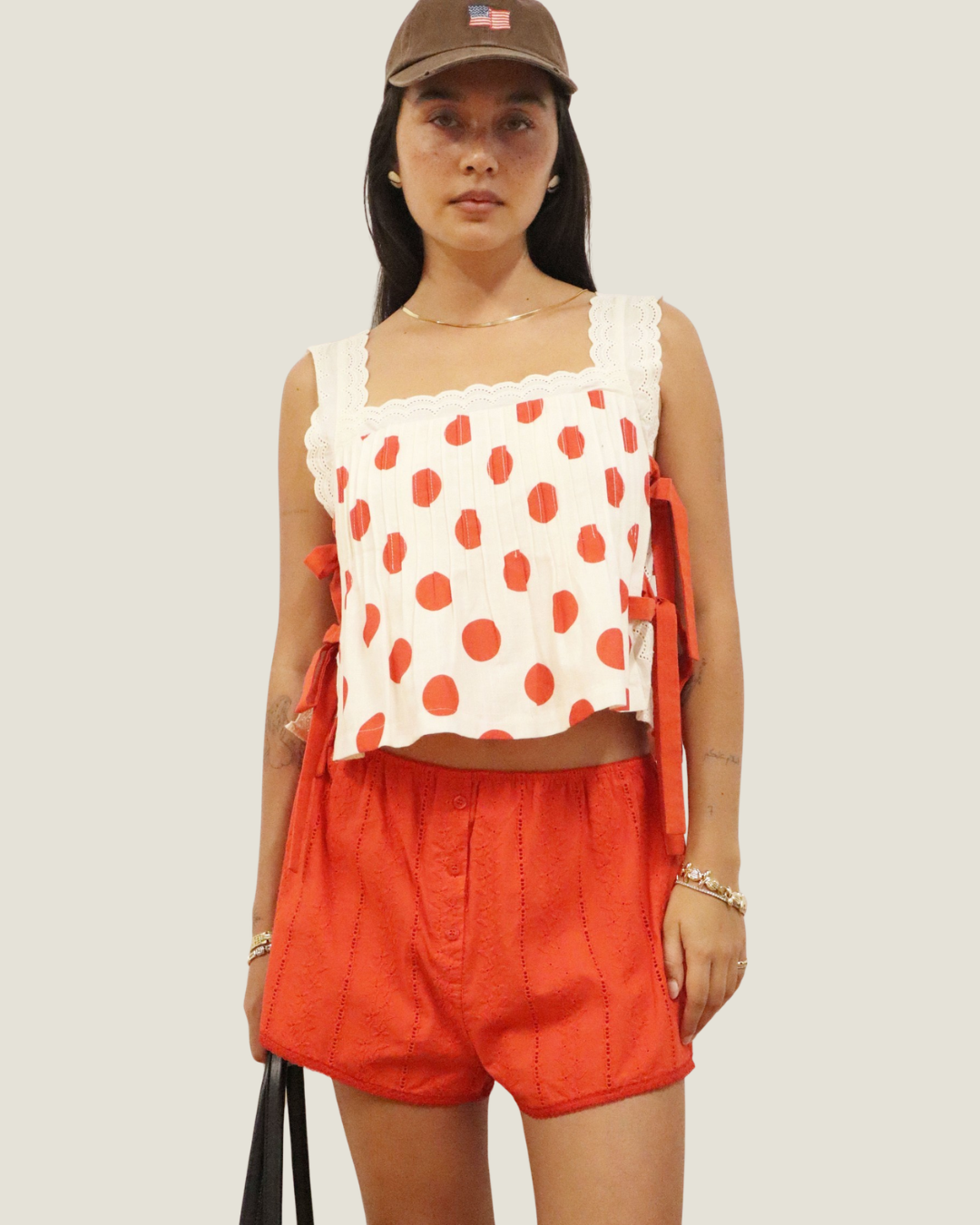 Isla Cotton Eyelet Red Shorts