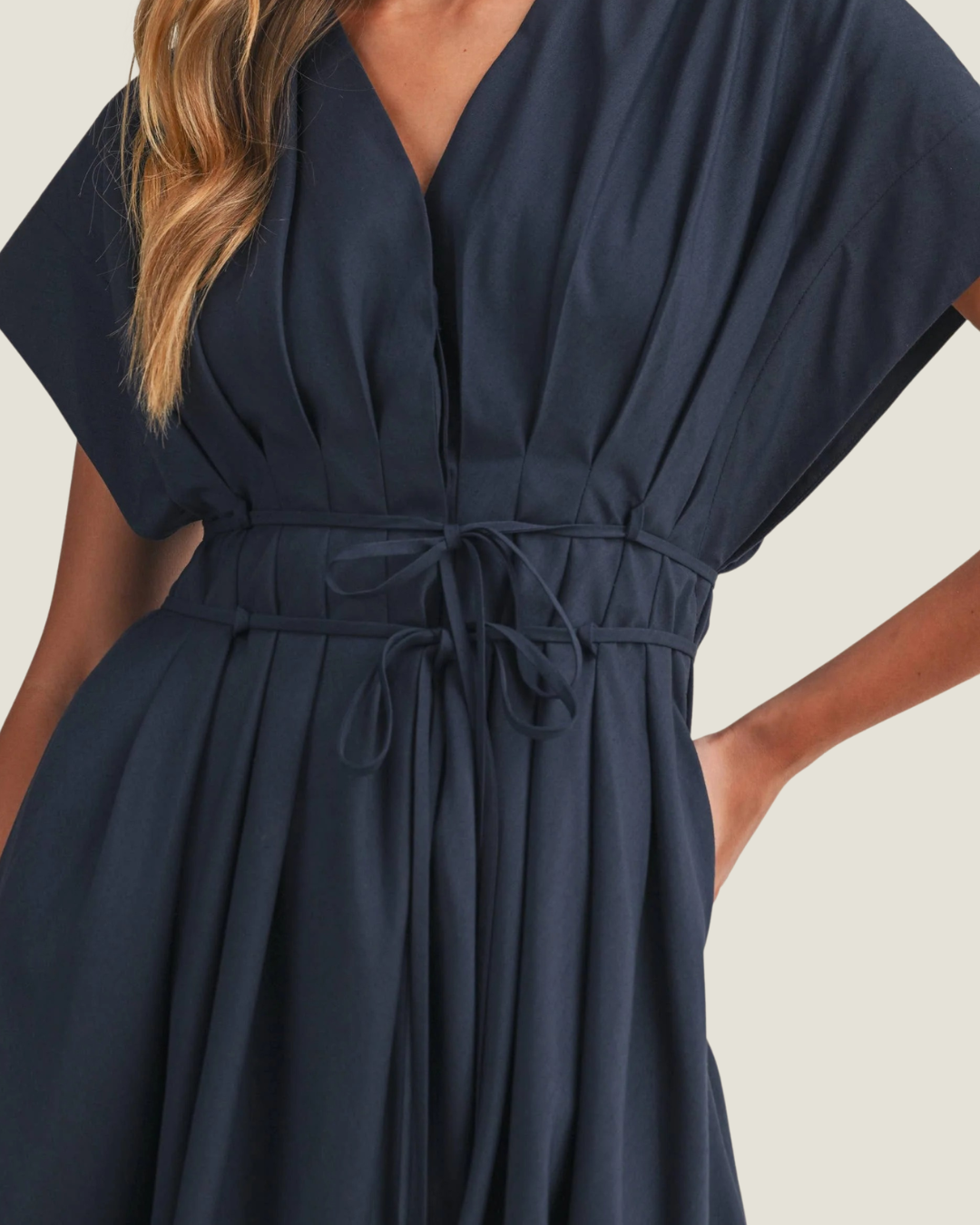 Adrienne Navy Tie Waist Midi Dress
