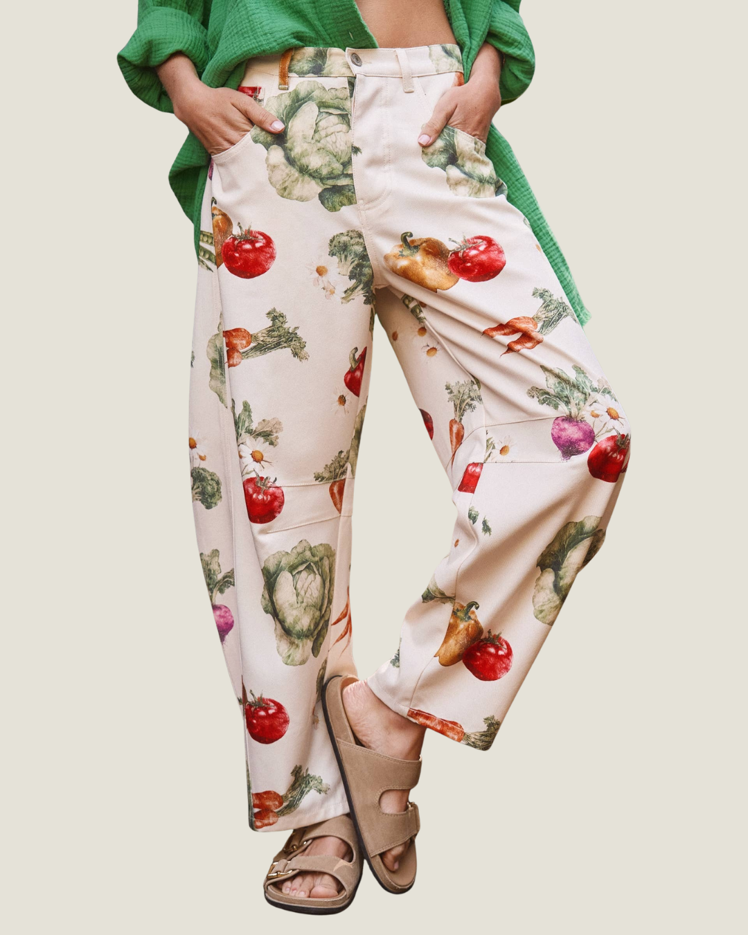 Farmers Market Print Barrel Leg Pants