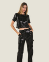 The District: Black Sequin Cropped Tee Top