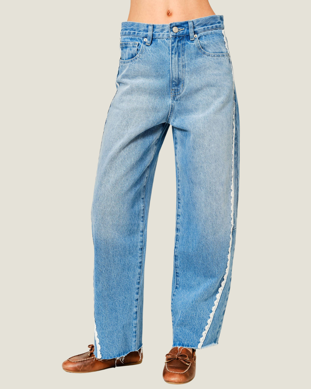 Saylor Lace Trim Barrel Jeans