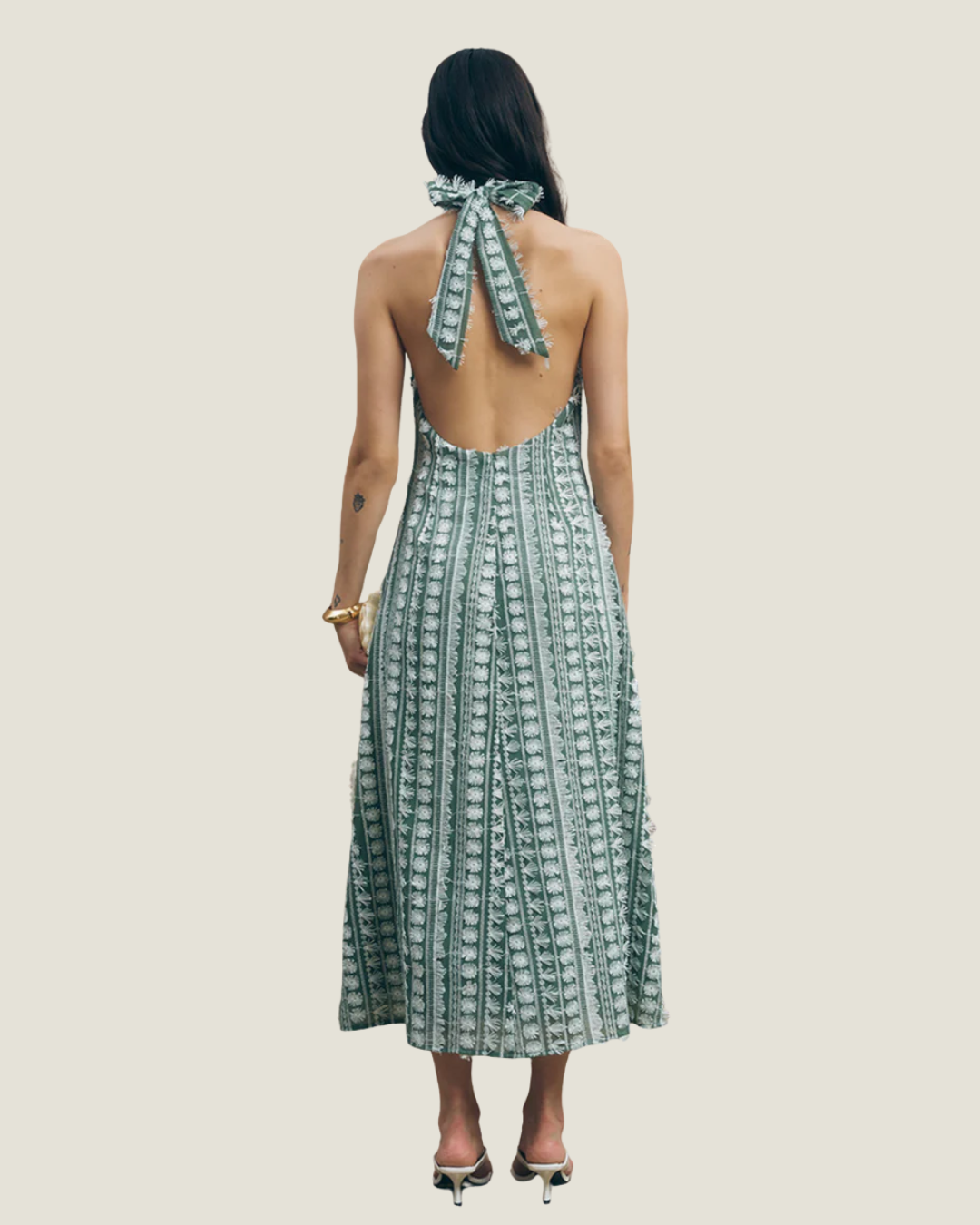 Tussah Embroidered Halter Midi Dress