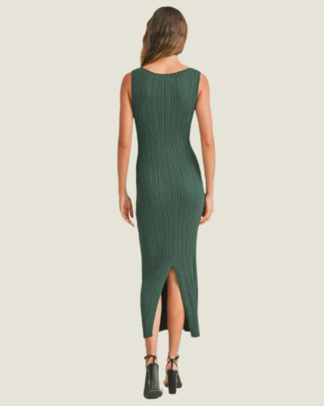 The Brooke: Green Ribbed Knit Midi Dress