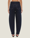 Women's Cora Barrel Leg Jeans featuring a relaxed high-rise fit, curved leg silhouette, panelled denim construction, and contrast topstitching.