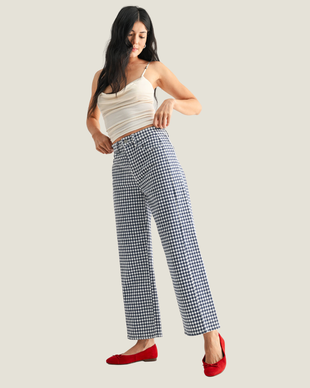 Kimberly Gingham Barrel Jeans