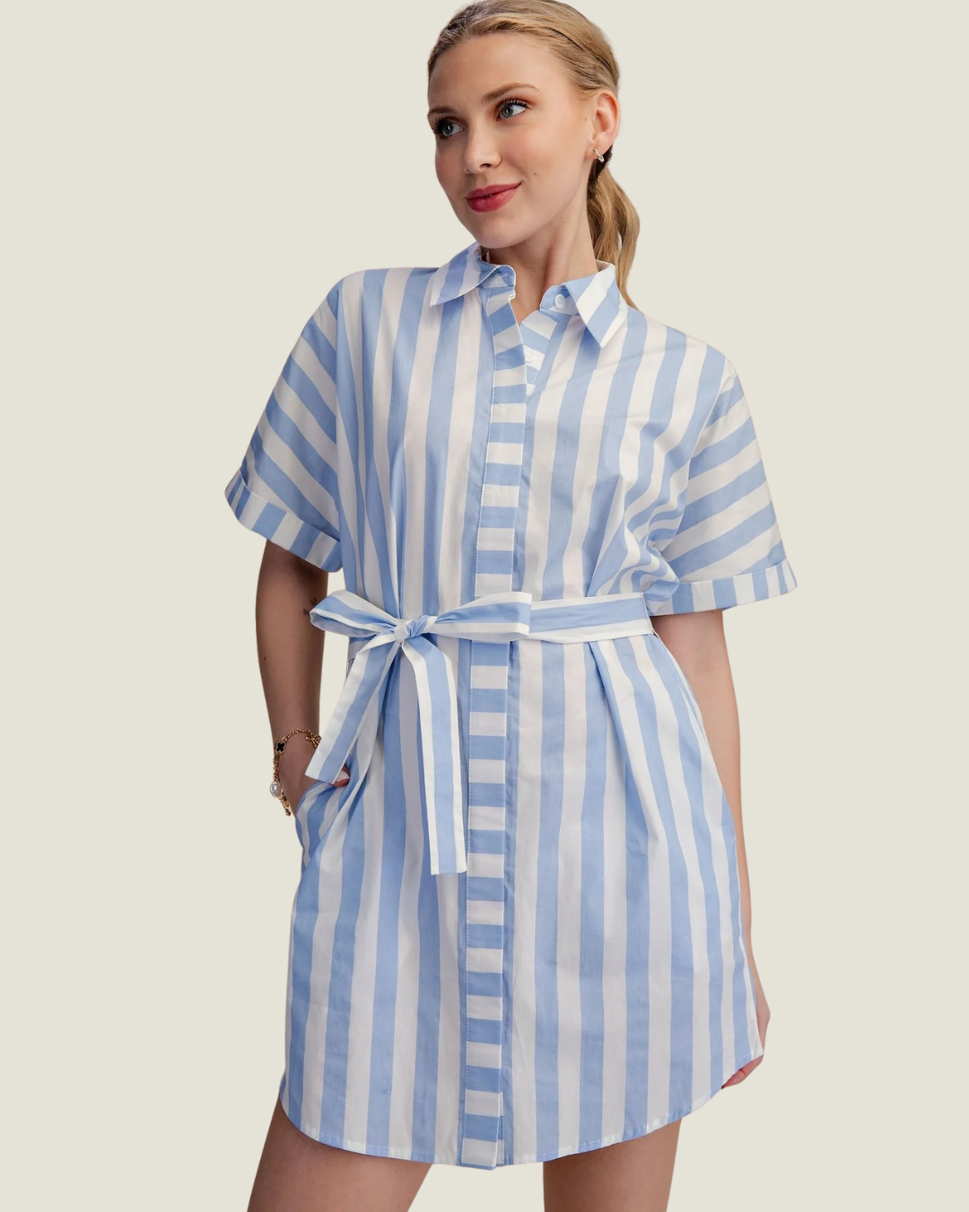 Carrie Button-up Belted Mini Dress
