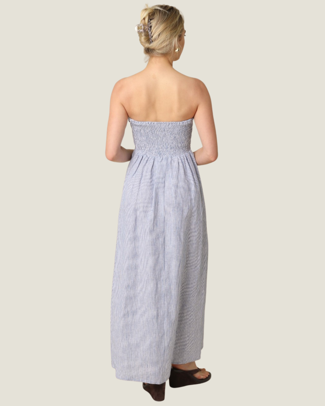 Ivy Striped Strapless Linen Maxi Dress