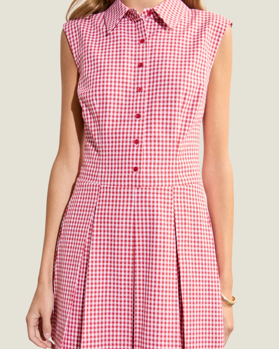 Jordan Red Plaid Button Up Pleated Mini Dress