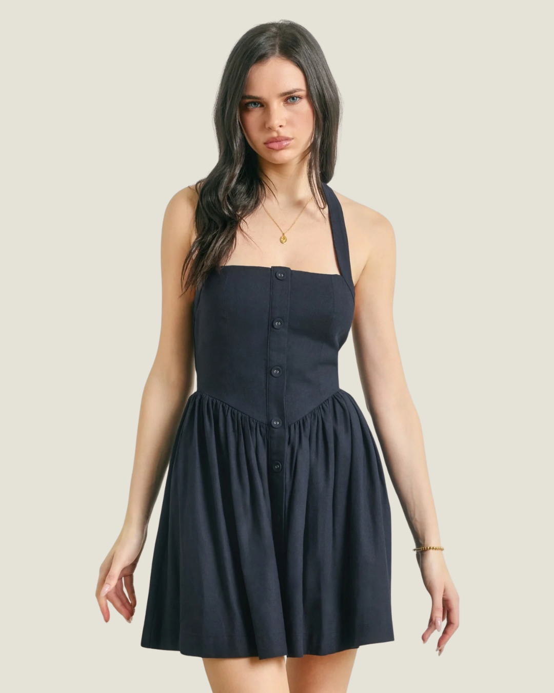 Delaney Halter Button Front Mini Dress S