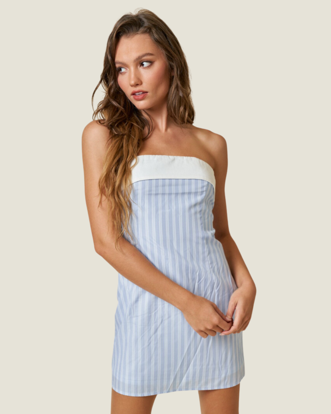 Shem Creek: Blue & White Tube Striped Mini Dress