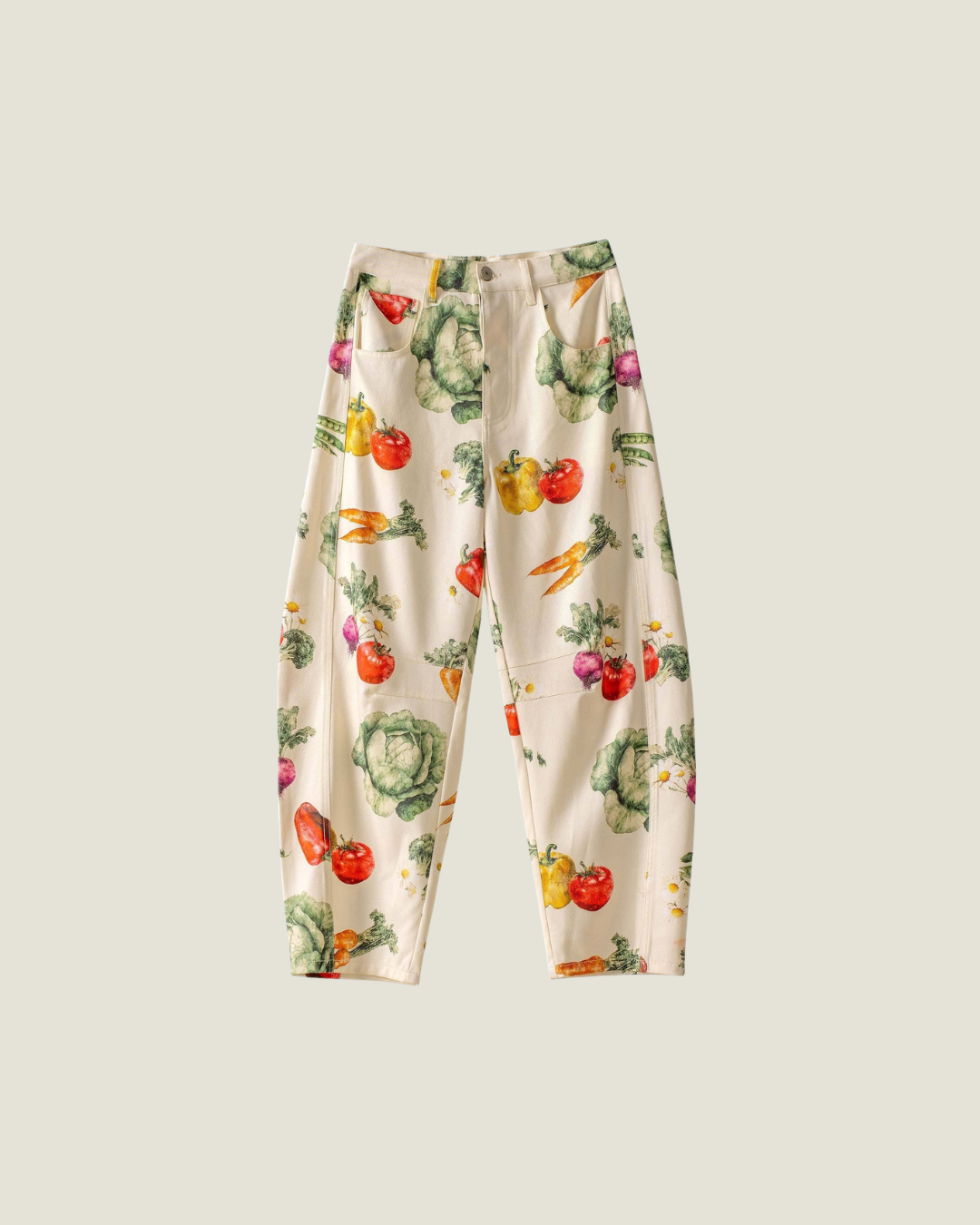 Farmers Market Print Barrel Leg Pants