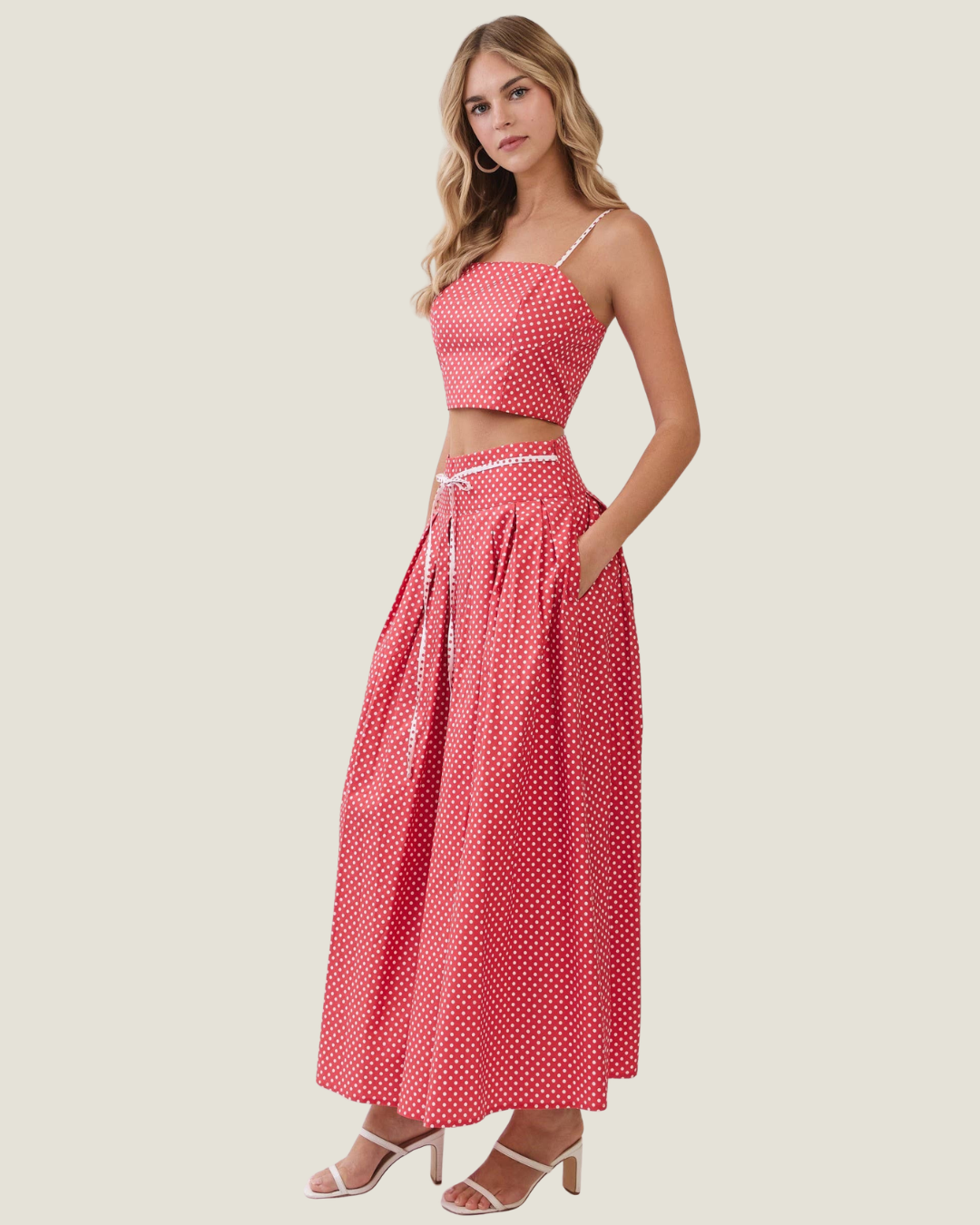 Gemma Pleated Polka Dot Maxi Skirt