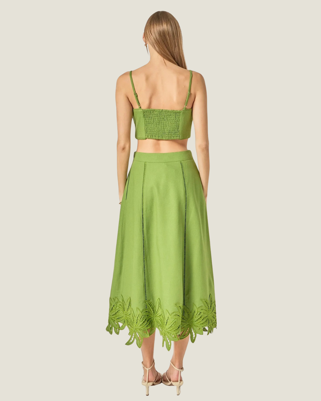 Delilah Palm Cutwork Midi Skirt