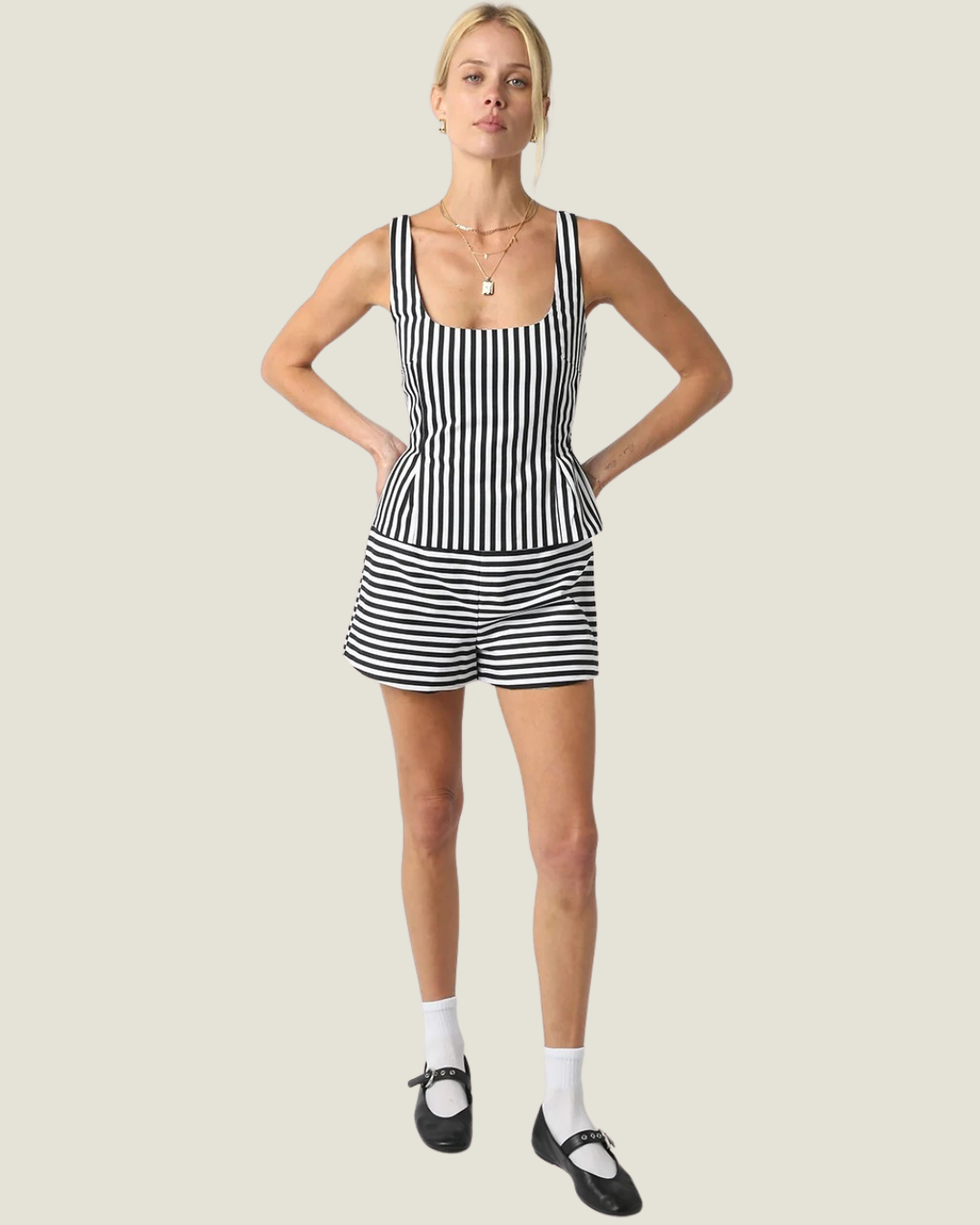 Maliya Striped High-waist Shorts
