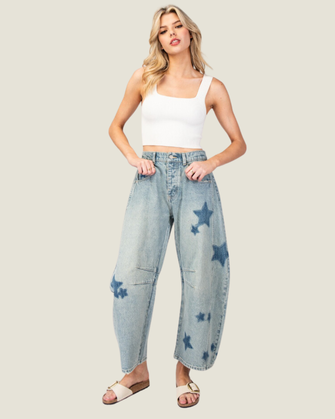 The Trish: Barrel Star Printed Denim Jeans