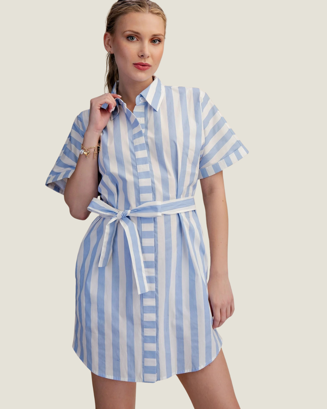 Carrie Button-up Belted Mini Dress