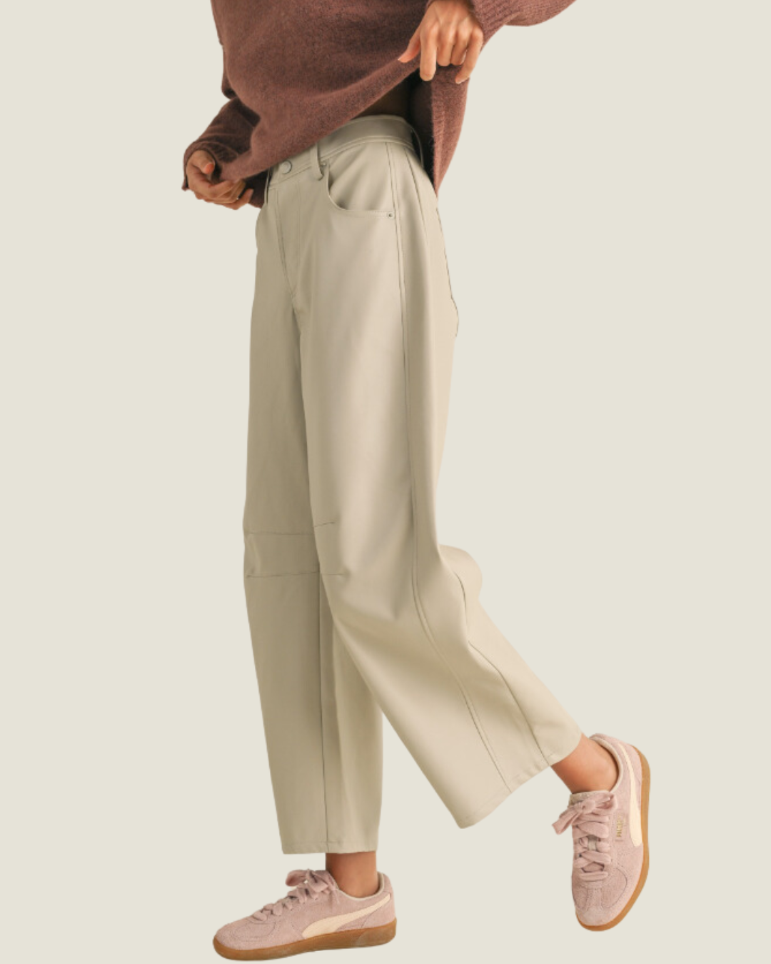 The Dante: Off White Pleather Barrel Pants