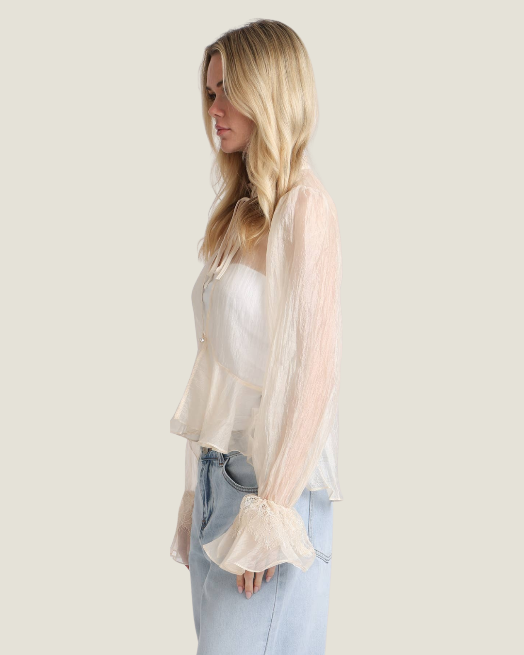 Sage Keyhole Ruffled Saffron Blouse Top