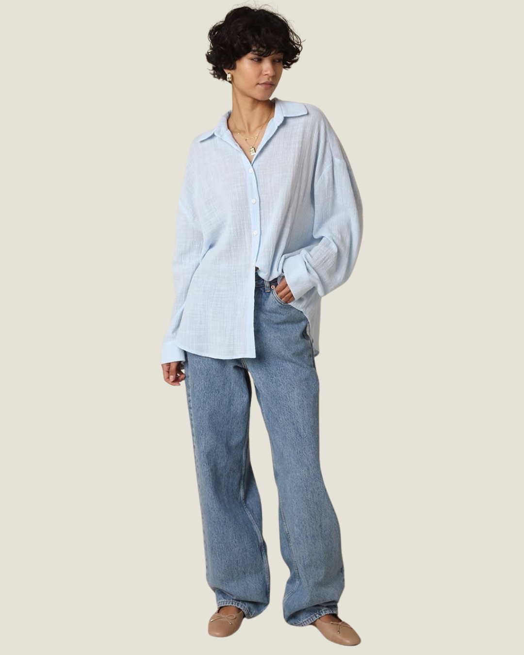 Blue relaxed fit button-down. 