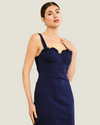 Perla Dress Navy- a navy slim fitting Maxi Dress with pleated cups from Line & Dot. Available at Love Celine a women’s boutique in SWFL.