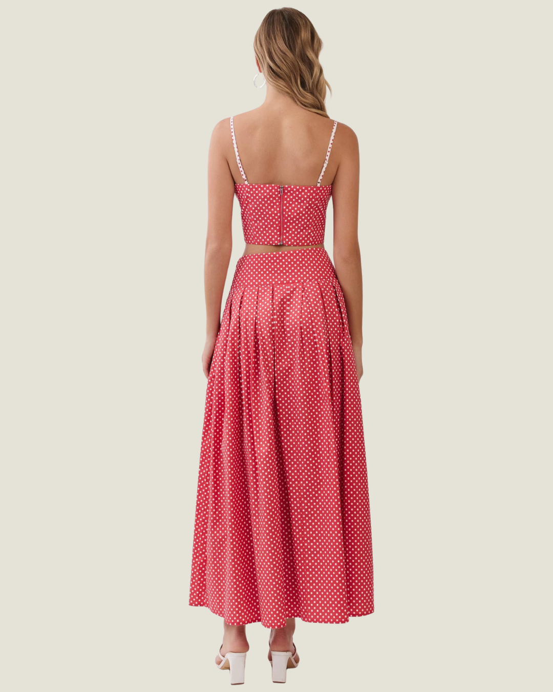 Gemma Pleated Polka Dot Maxi Skirt