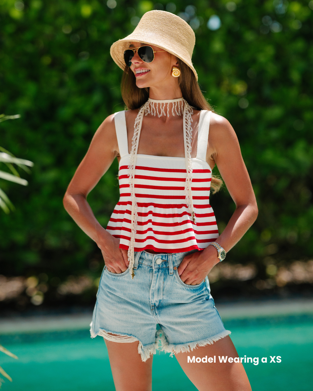 Cambry Knitted Stripe Sleeveless Peplum Top