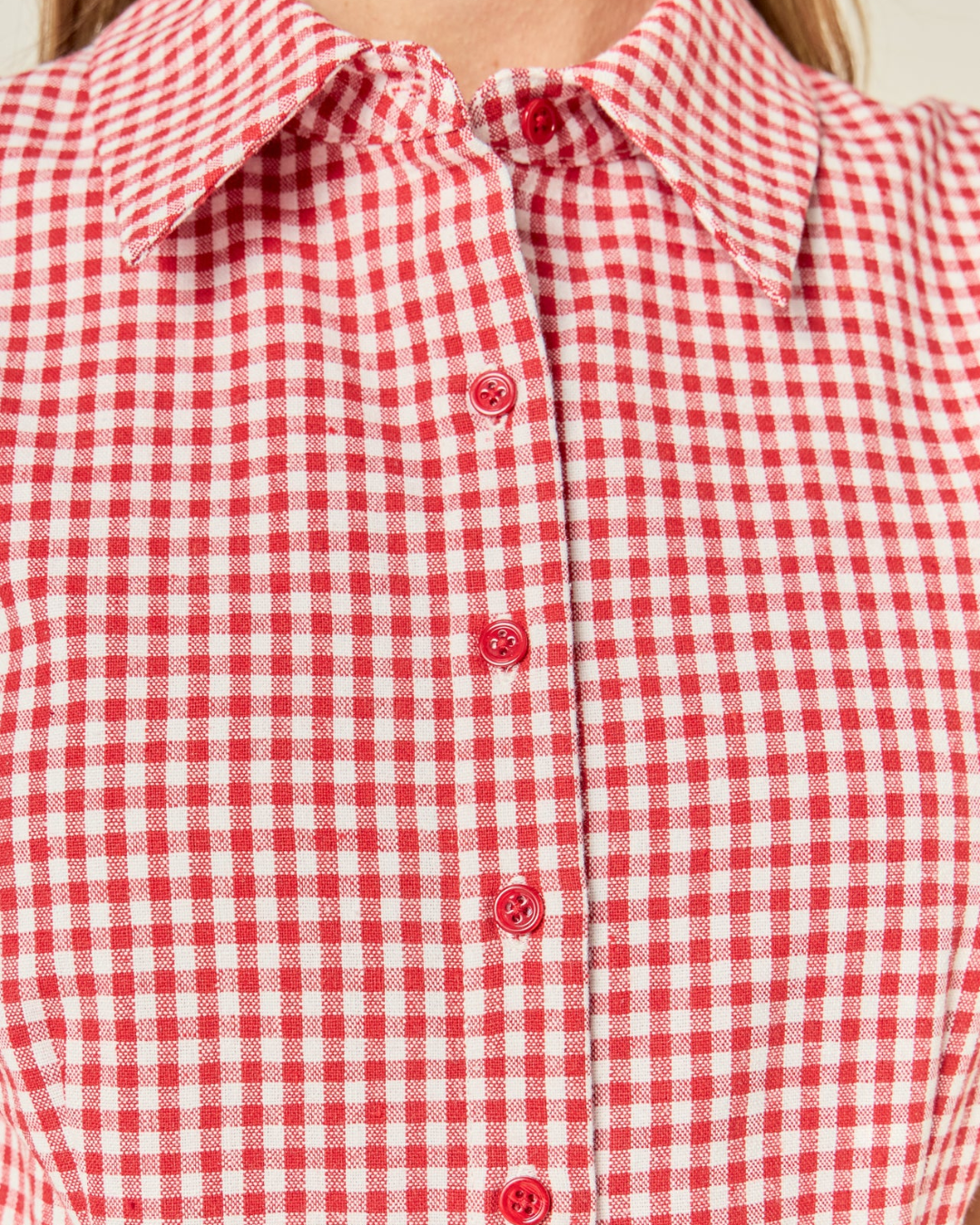 Jordan Red Plaid Button Up Pleated Mini Dress
