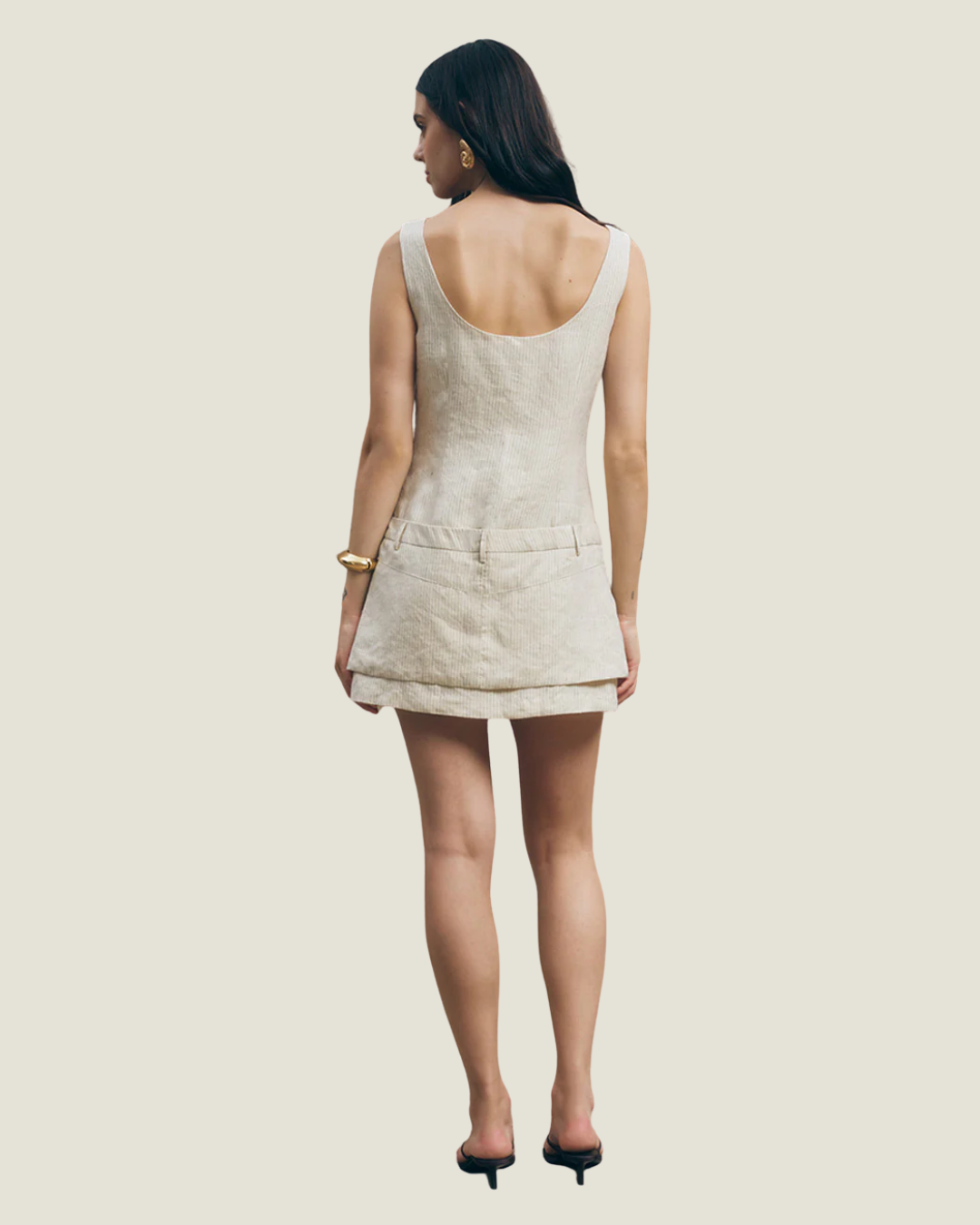 Jade Linen Stripe A Line Double Layer Mini Dress