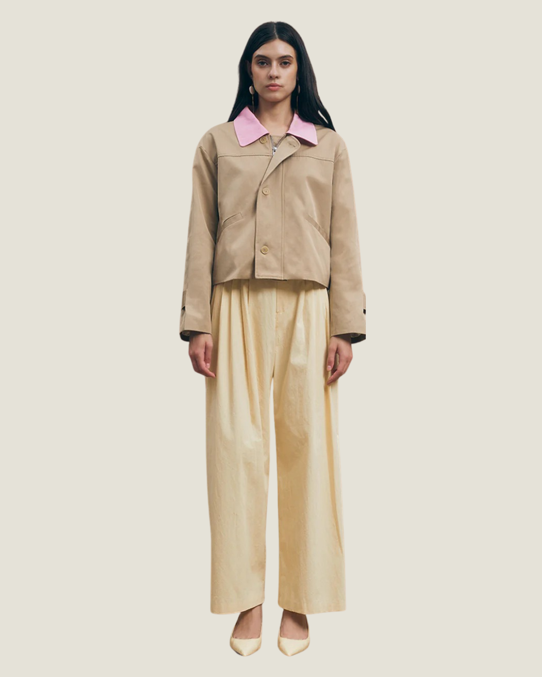 Brooke Contrast Collar Cropped Trench