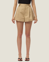 Valeska Beige Pleated High Waist Tailored Shorts