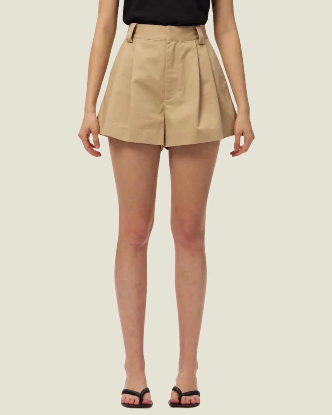 Valeska Beige Pleated High Waist Tailored Shorts