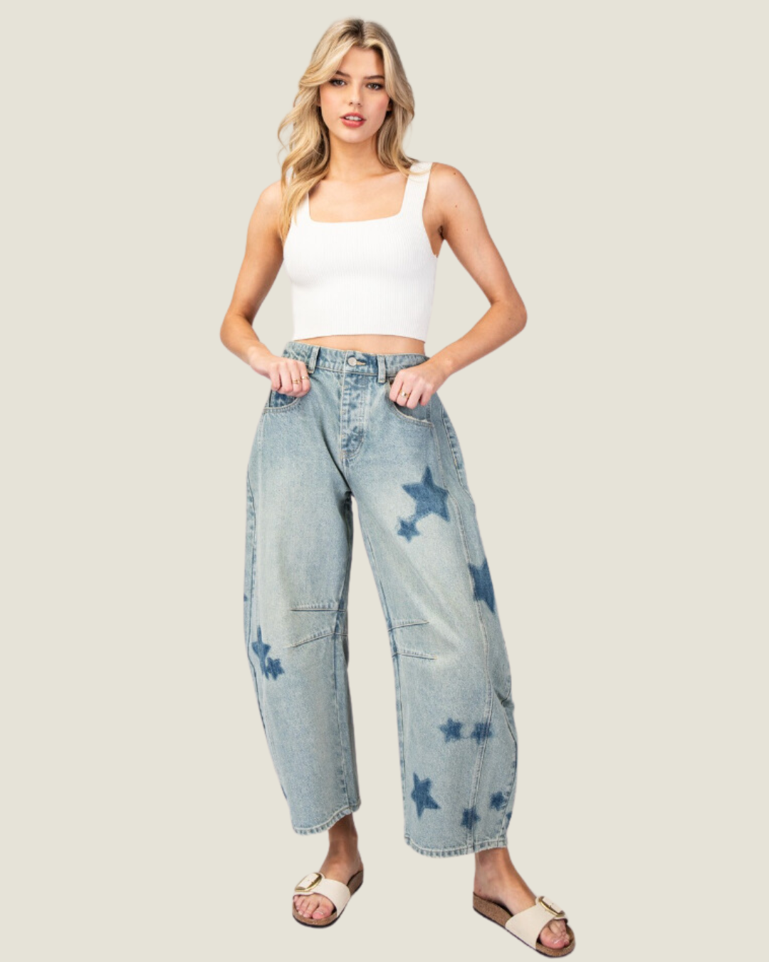 The Trish: Barrel Star Printed Denim Jeans