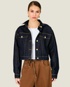 Women's Roxie Cape Jacket featuring a structured twill silhouette, optional cape detail, classic collar, button cuffs, and flap front pockets.