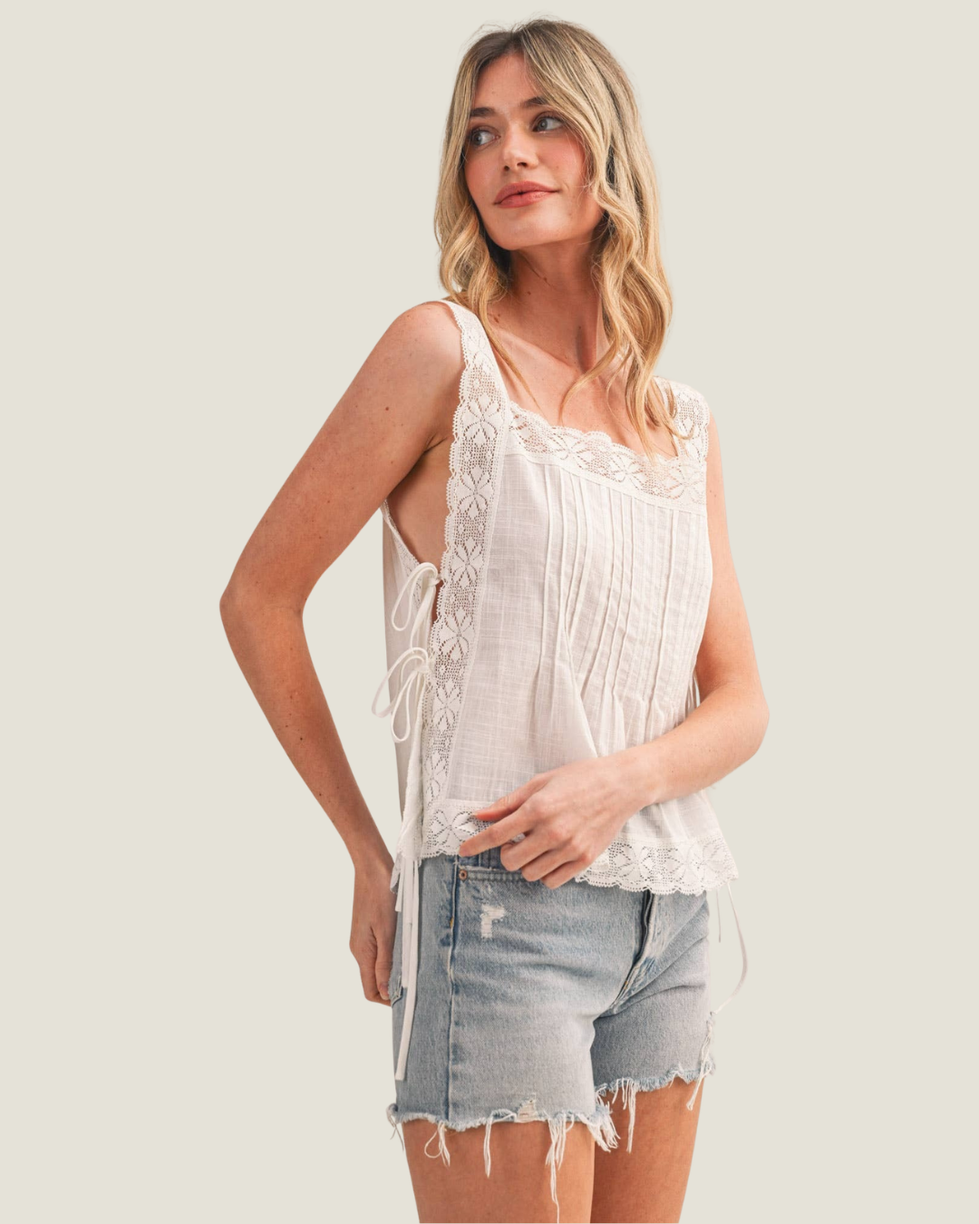 Elena Lace Trim Side Tie Top