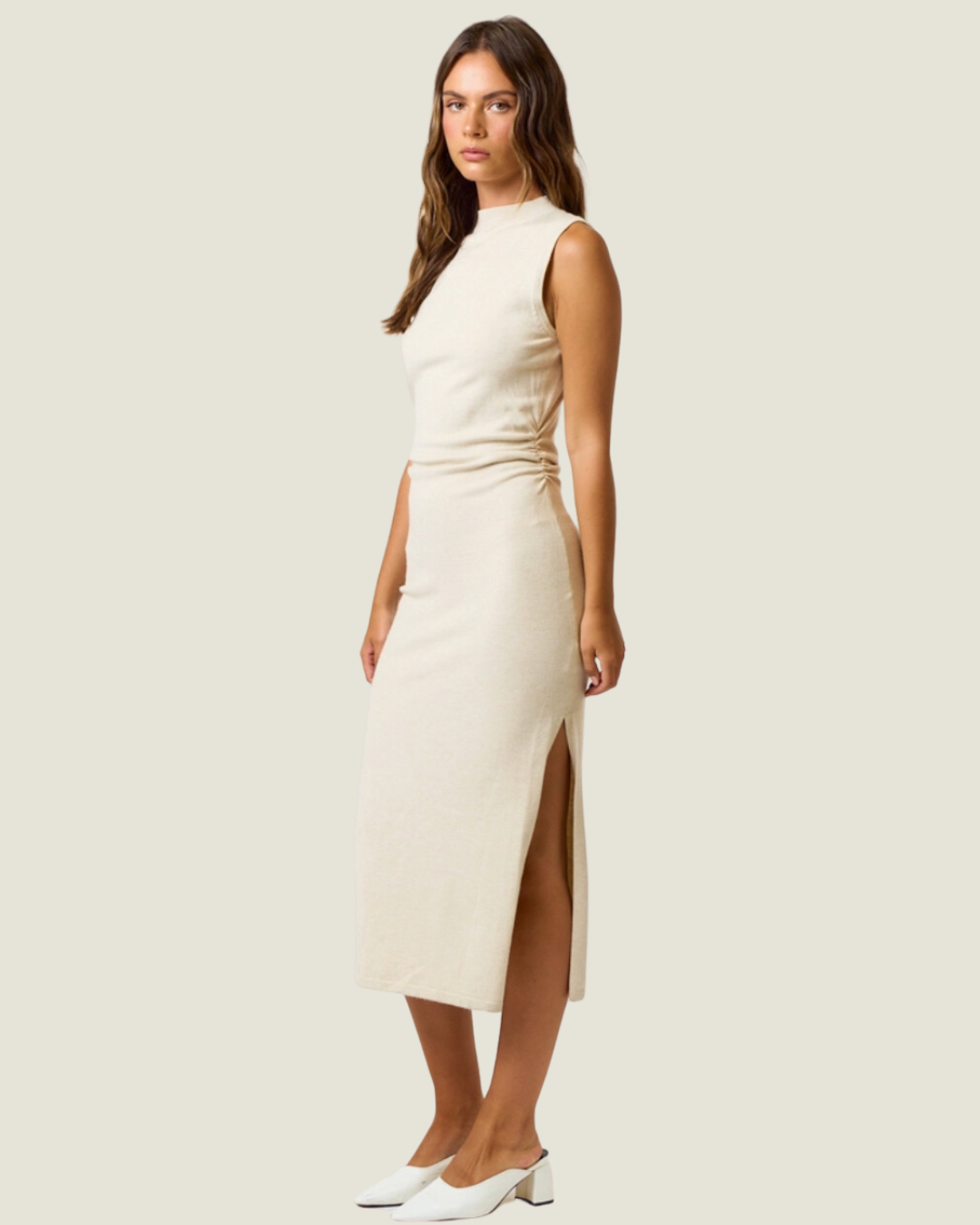 The Sara: Cream Sleeveless Midi Dress