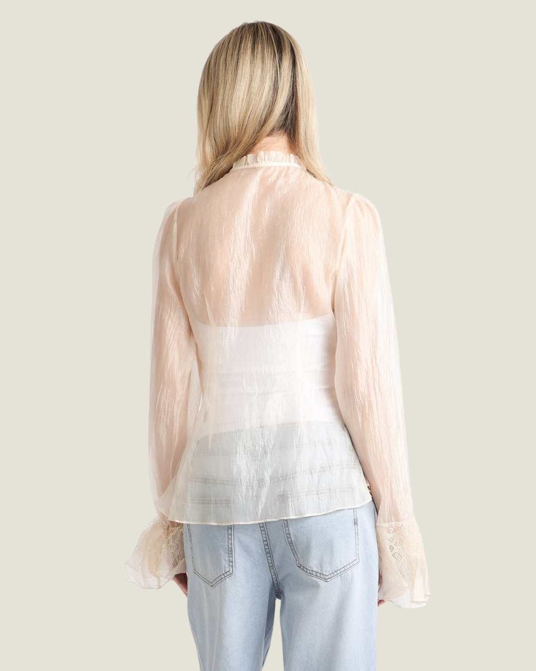 Sage Keyhole Ruffled Saffron Blouse Top