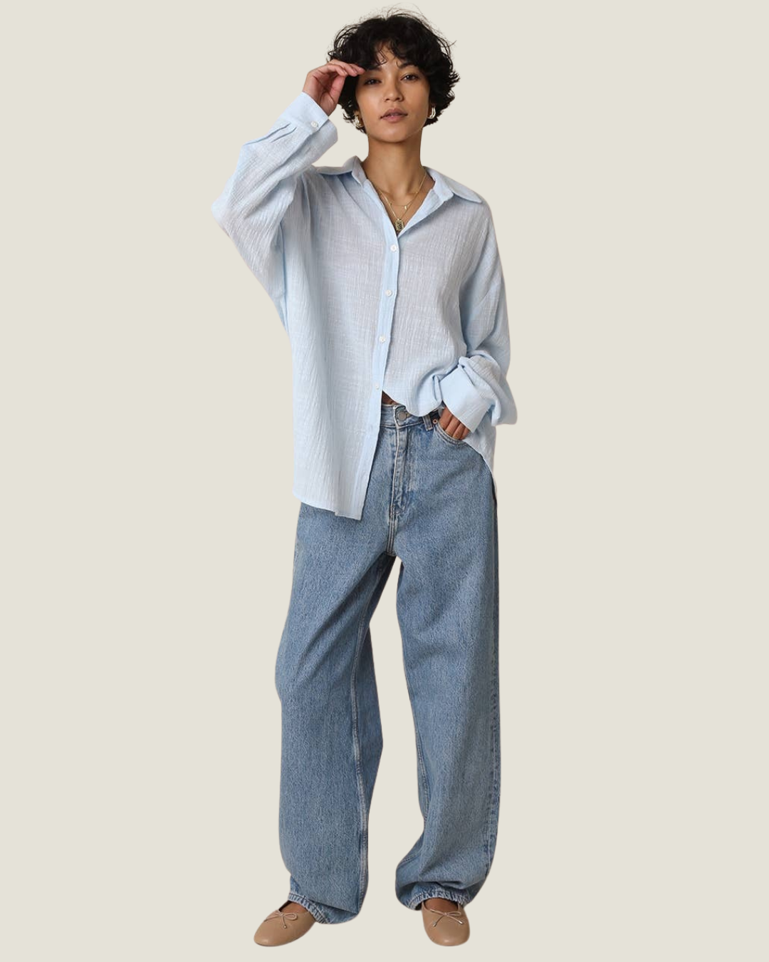 Blue relaxed fit button-down. 