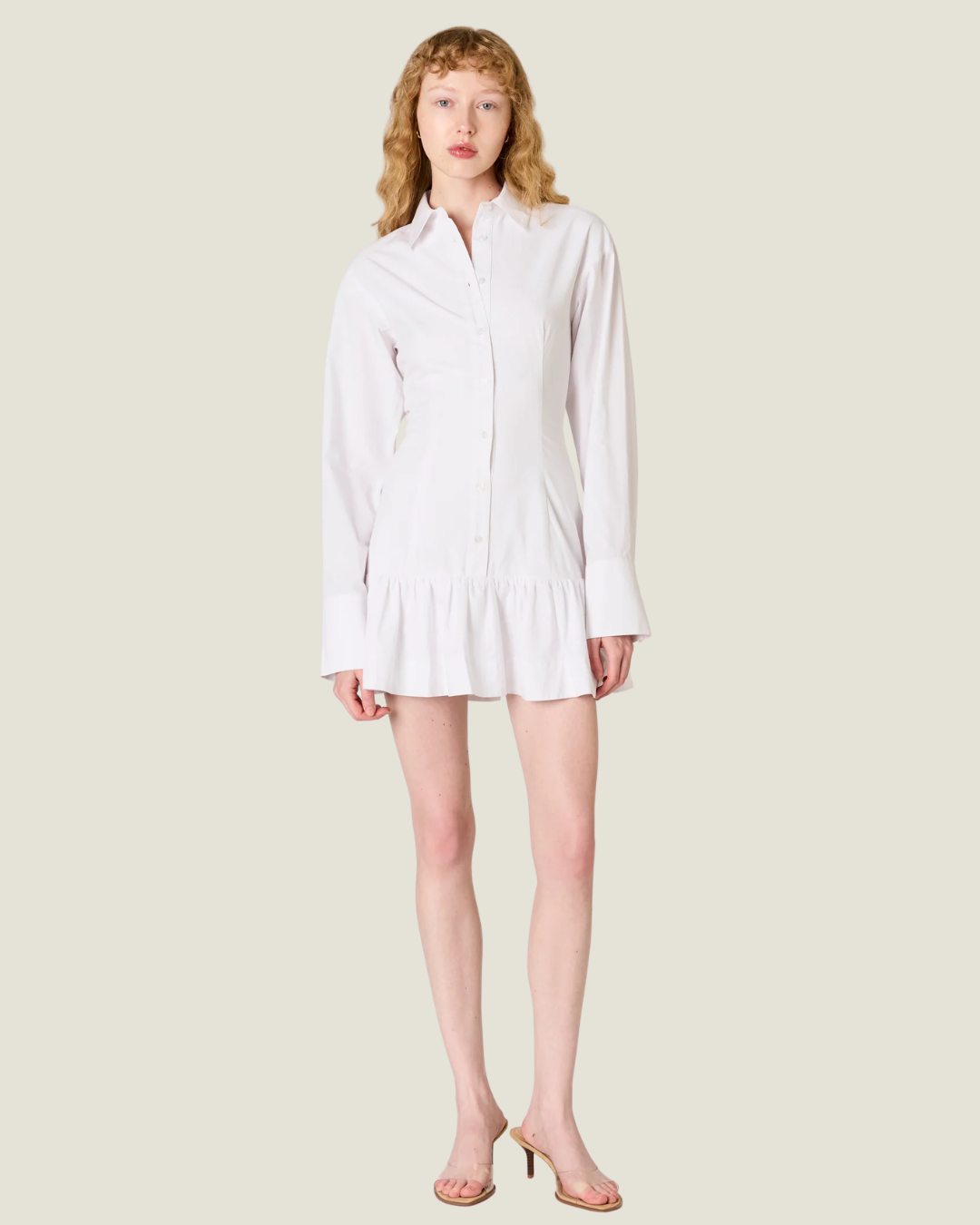 White Long Sleeve Shirt Dress with Corset Adjustable Backing. 