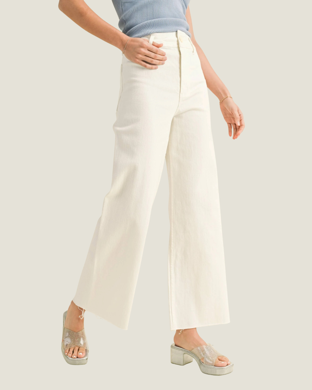 Moroney Straight Wide Leg White Pants