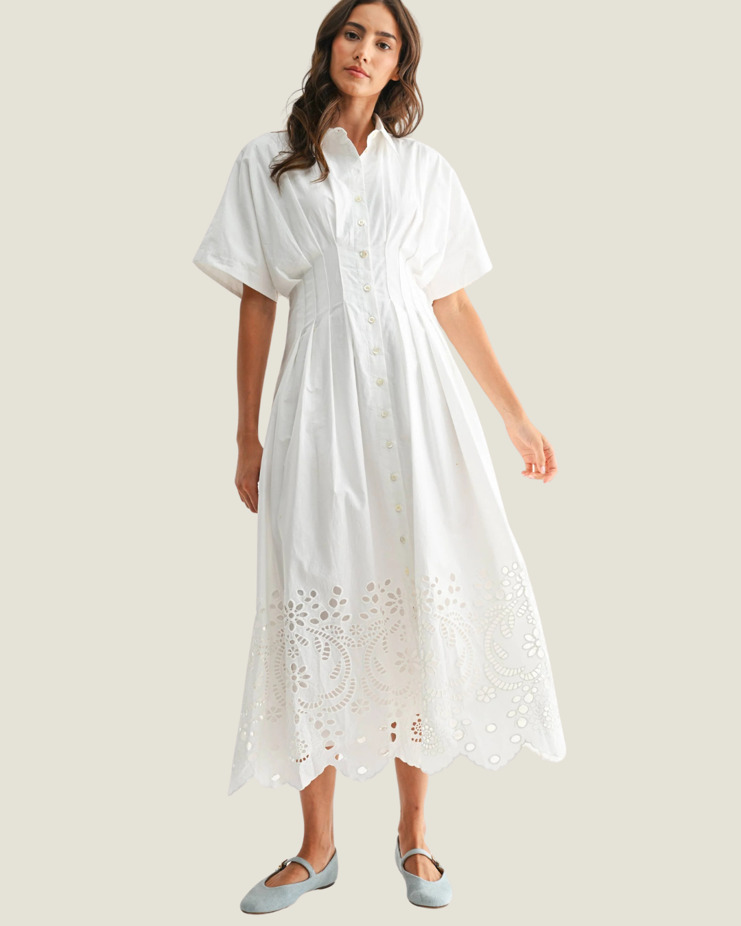 Bree Eyelet Button Front Midi Dress