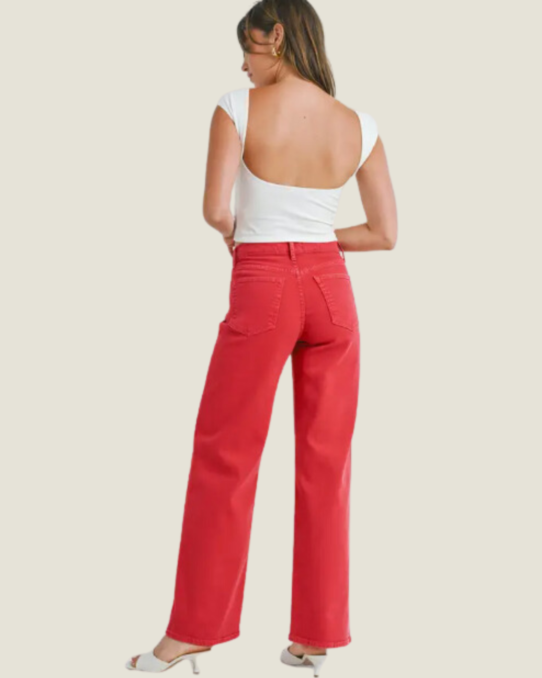 Cherry: Red Relaxed Wide Leg Jeans