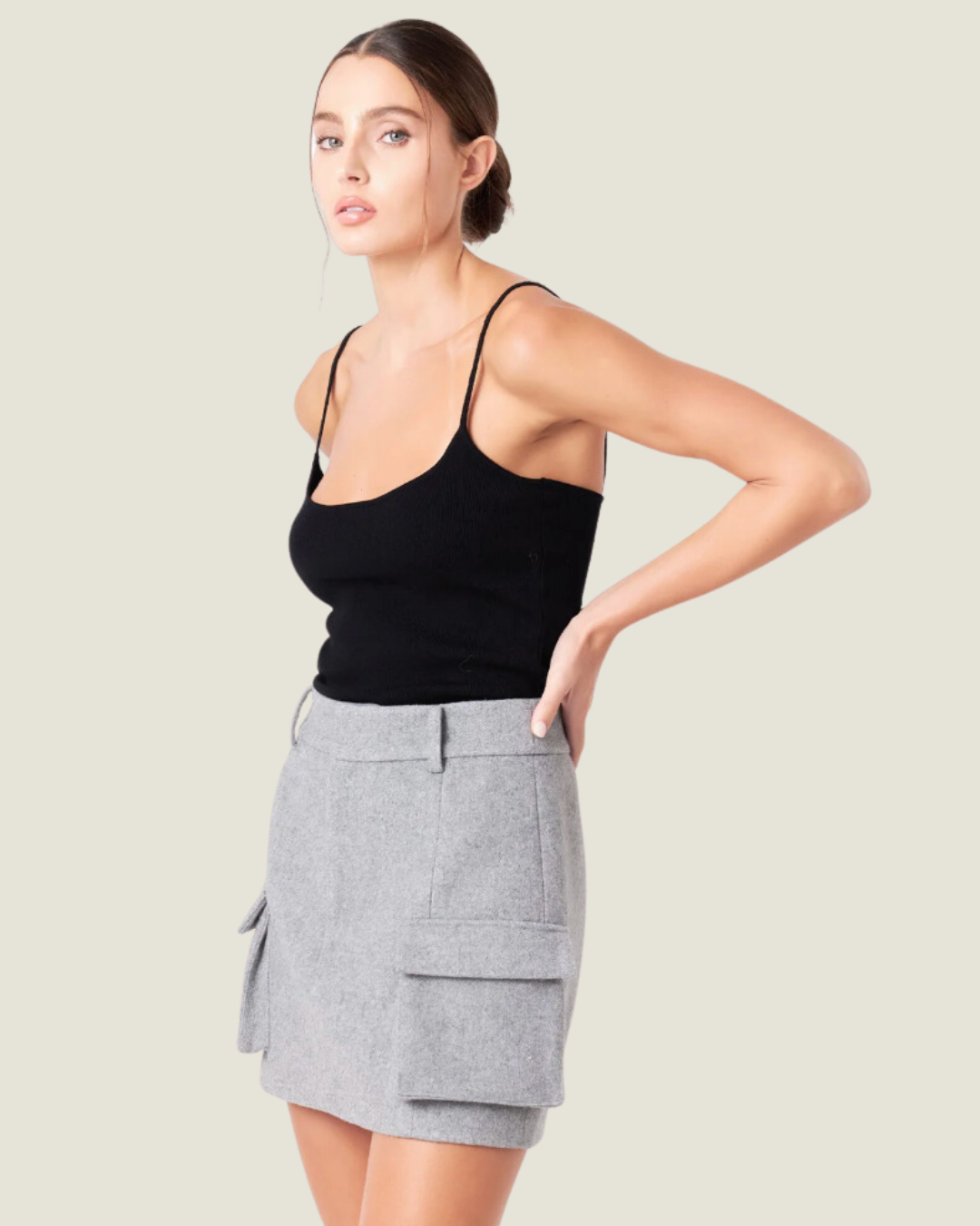 Grey Wool Cargo Mini Skirt