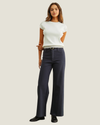 Moroney Straight Wide Leg Pants in Navy featuring a flattering high-rise waist, straight wide-leg silhouette, and ankle-length hem.
