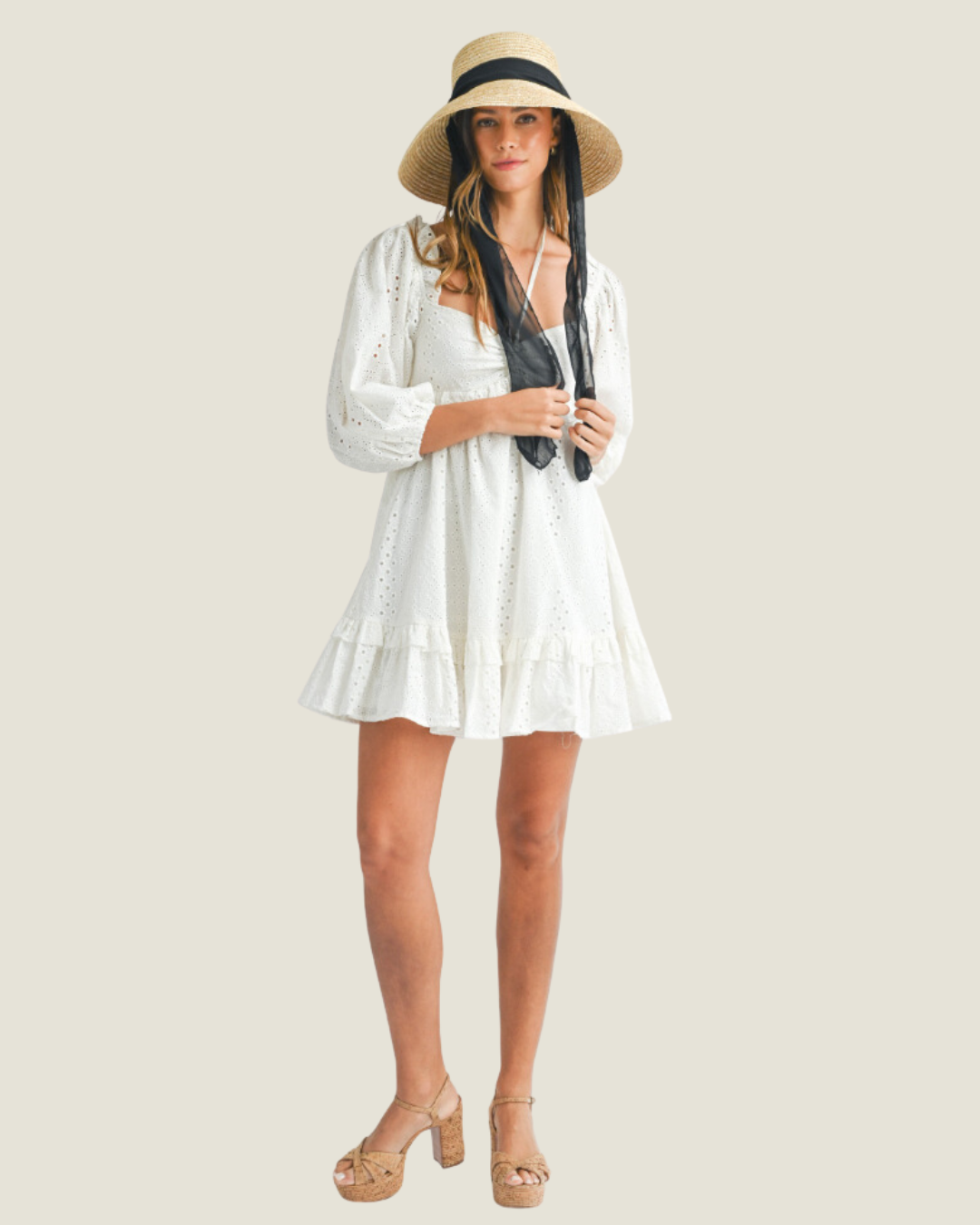 Out East: White Eyelet Lace Puff Sleeve Mini Dress