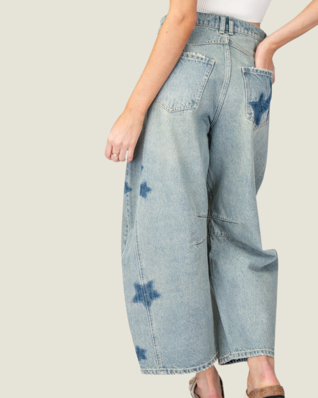 The Trish: Barrel Star Printed Denim Jeans