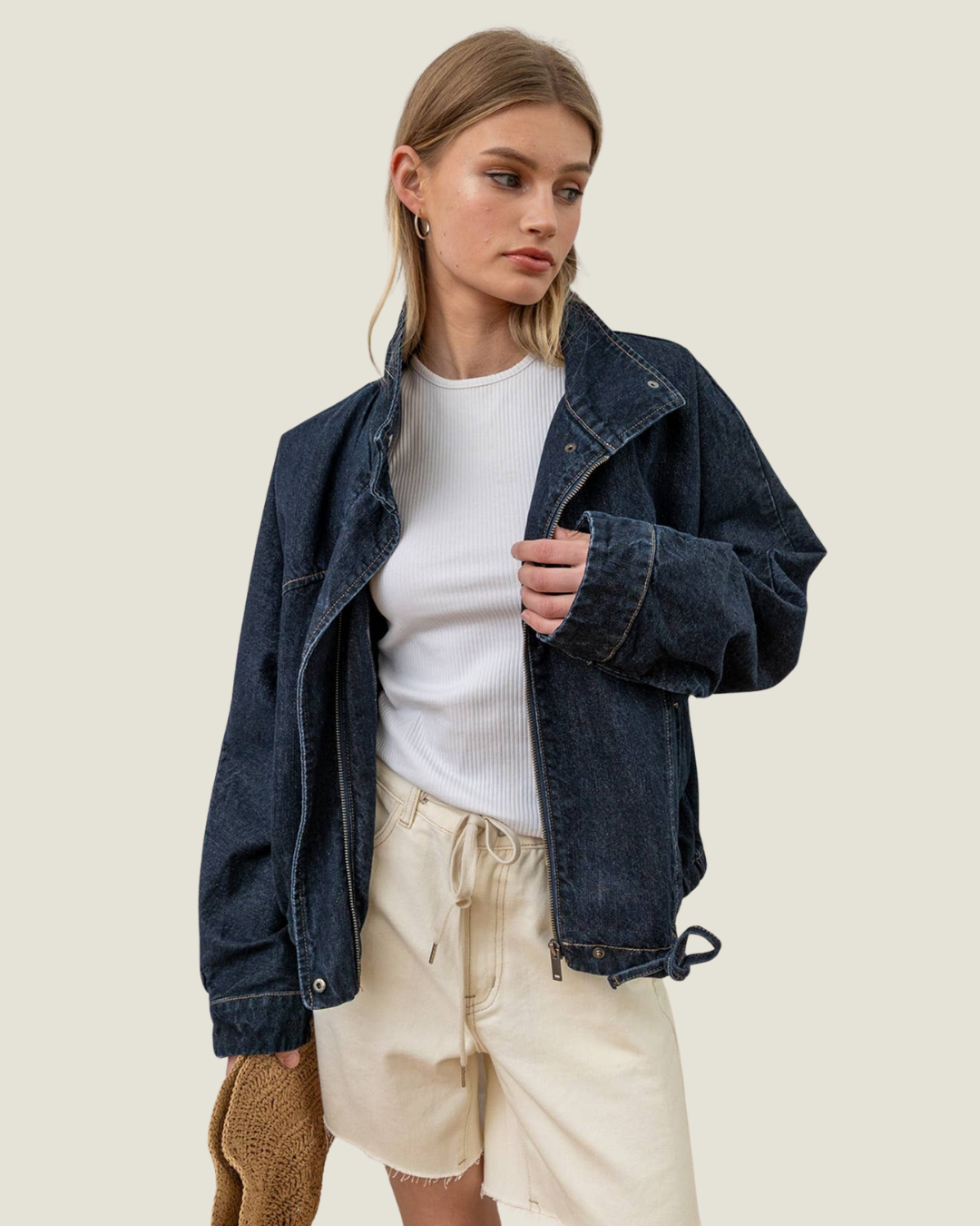 Gemma High Neck Denim Jacket