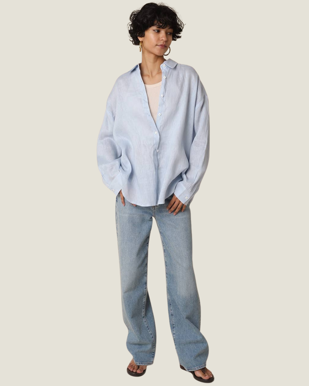 Lilly Sky Blue Linen Button Down