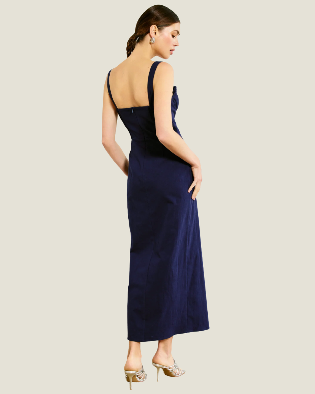 Perla Dress Navy- a navy slim fitting Maxi Dress with pleated cups from Line & Dot. Available at Love Celine a women’s boutique in SWFL.